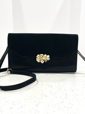 White House Black Market Black Crossbody with Gold Floral Accent